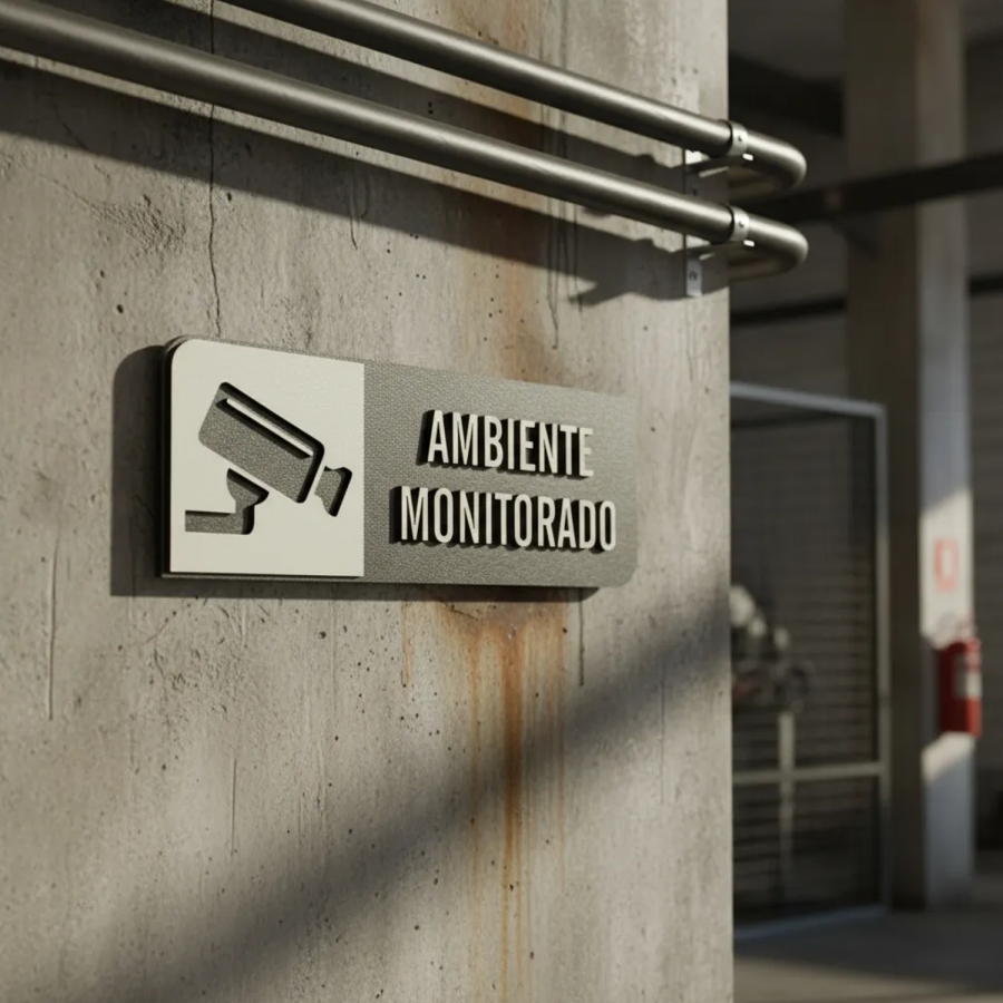 Placa de Sinalização Indicativa MDF 3D - Ambiente Monitorado